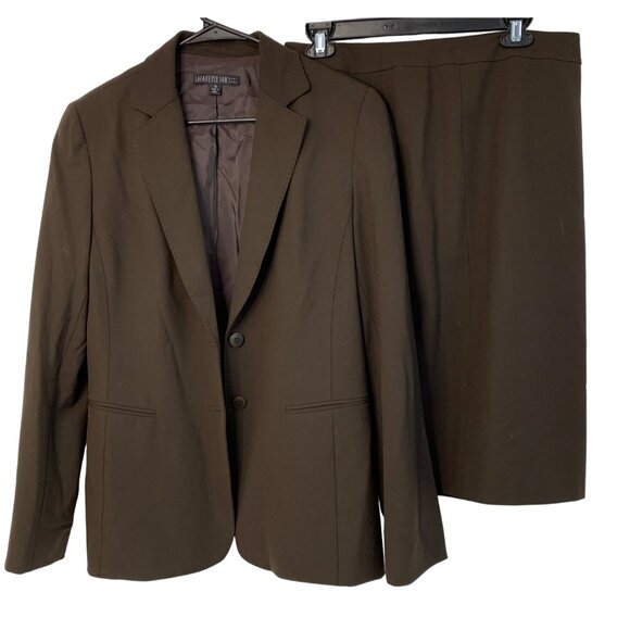 Lafayette 148 Women's Wool Blazer & Skirt Set Size 10/12  Brown 7401 GUC - Picture 4 of 11